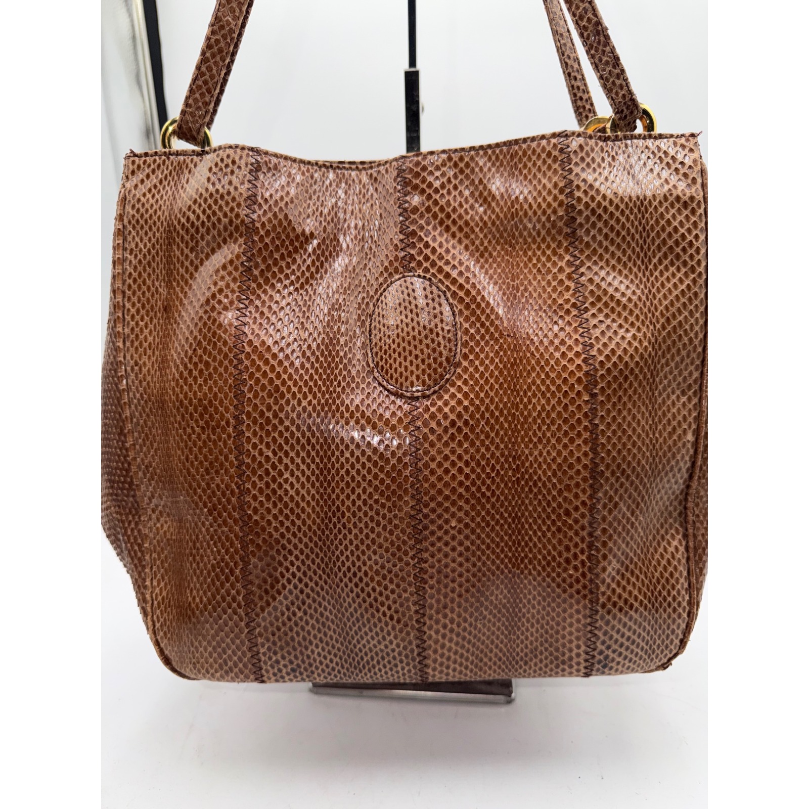Susan Gail Vintage Genuine Snakeskin Tote Made In Spain Brown Exotic Leather Bag